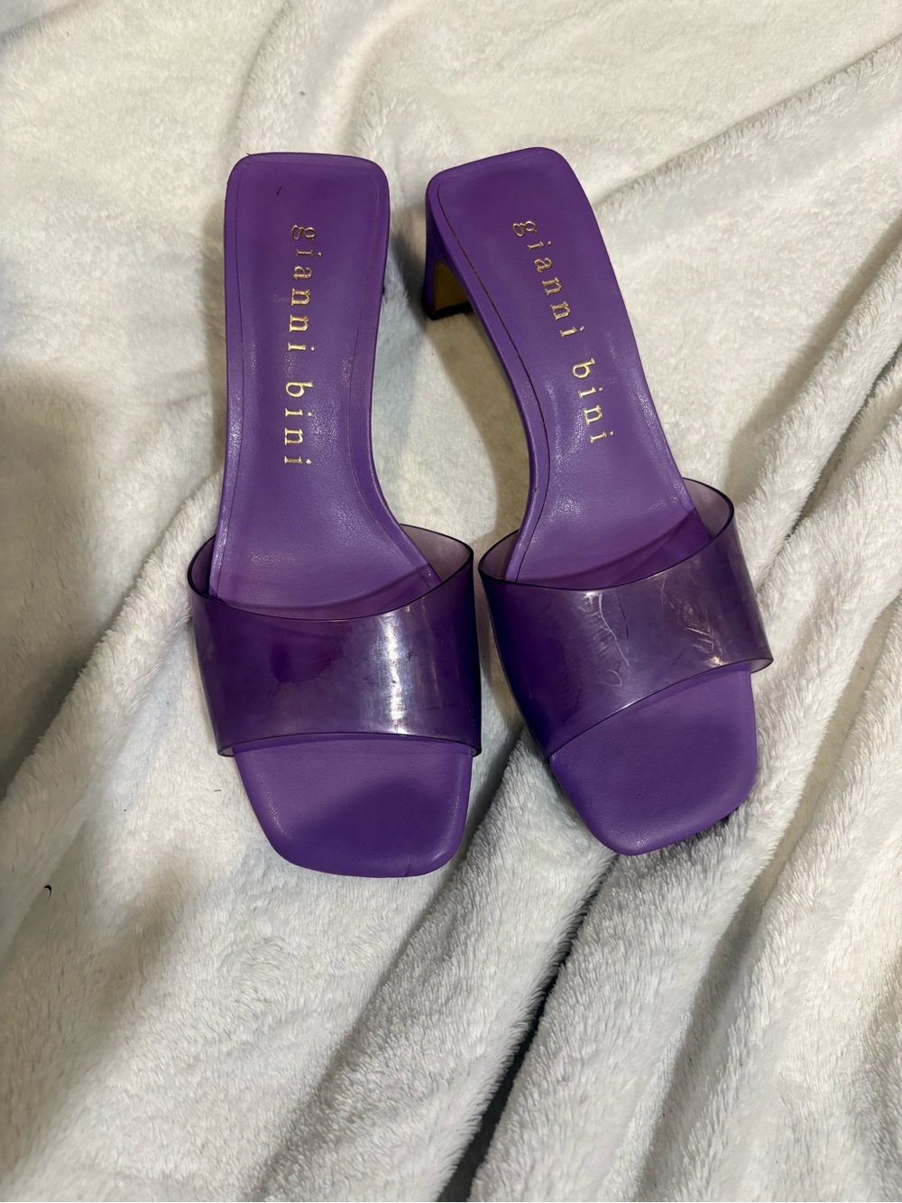 Gianni Bini Violet Slide Mules with Clear Strap